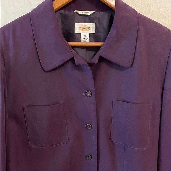 Talbots Jacket Blazer Silk Purple Lined Collared Button Down Silk Vintage 12 - Picture 2 of 13